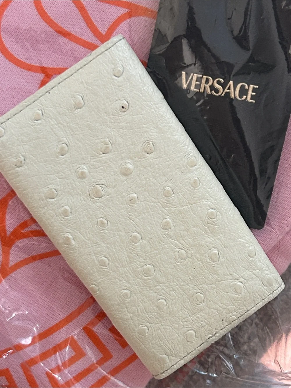Vintage Versace Cream Leather Key Case with Gold Medallion Hardware